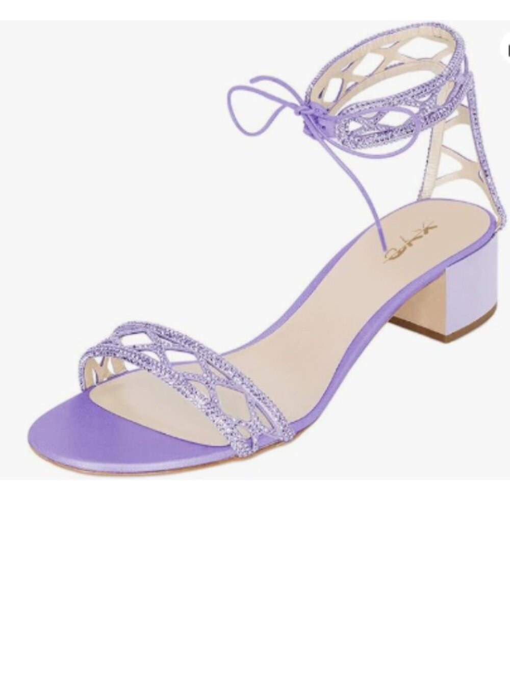 XYD Violet Cocktail Sparkling Open Toe Low Heel Sandals Cut Out Lace Up Shoe